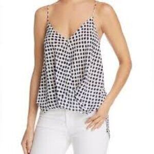 Womens Theory Black White Silk Dotted Spaghetti Strap Sleeveless Top P US/XS